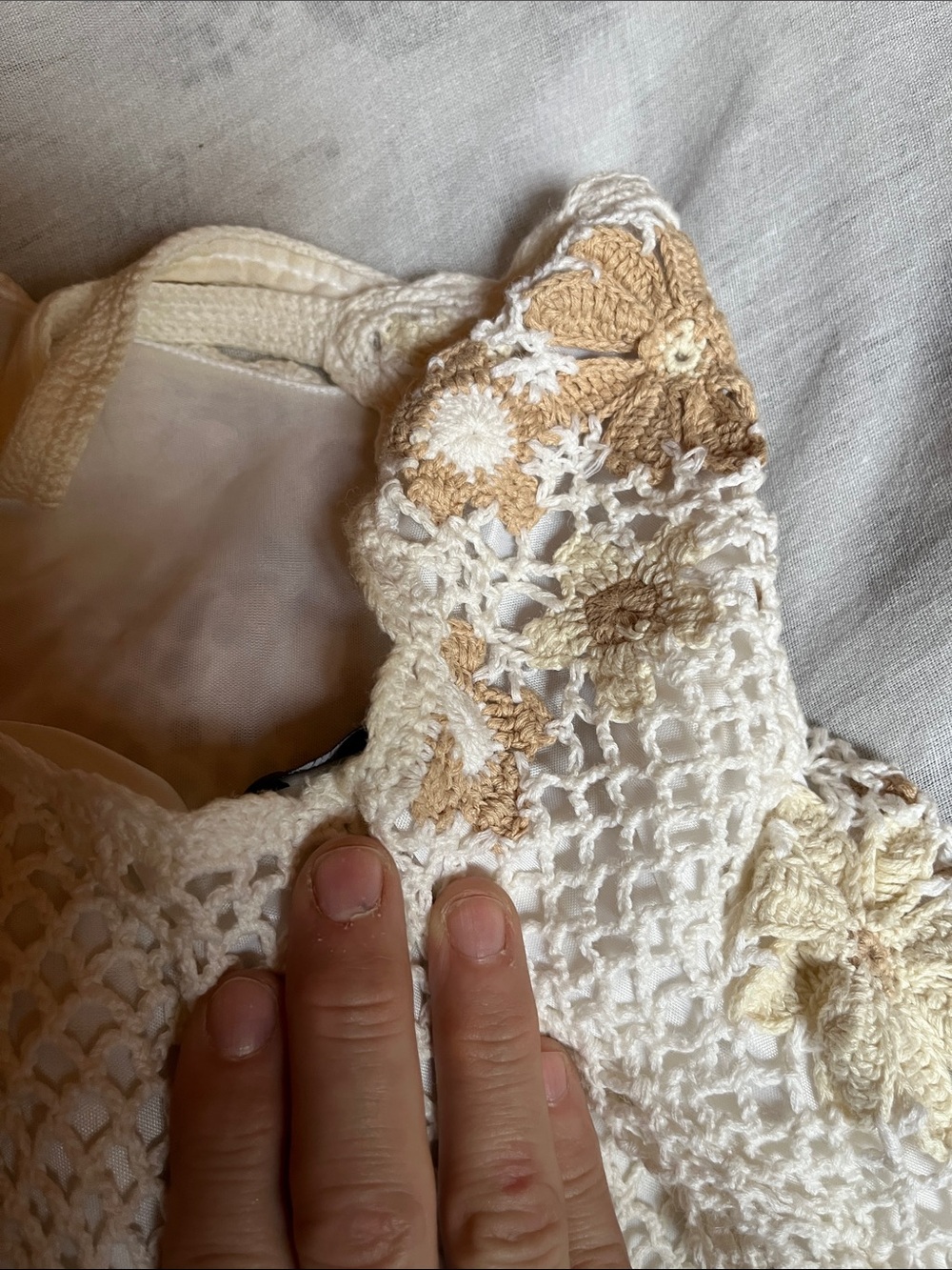INC International Concepts Ivory Crochet Camisole with Tan Floral 17”PTP - Picture 4 of 7